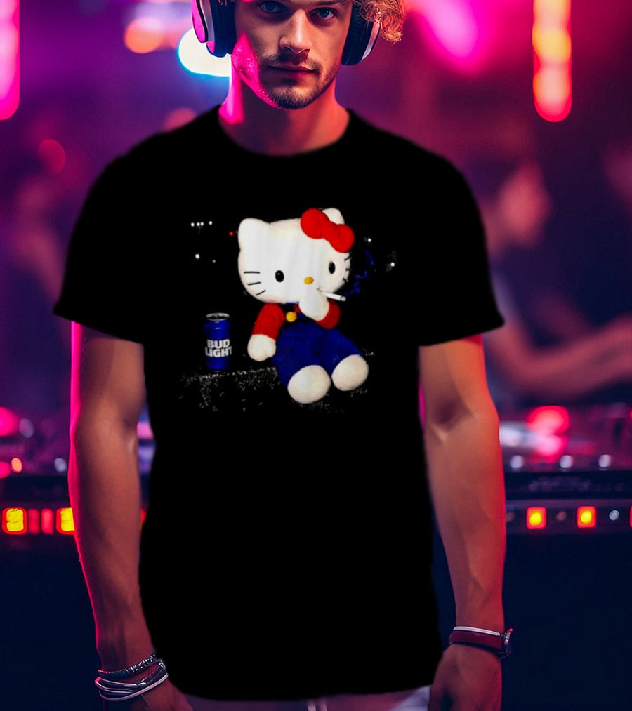 Hello Kitty With Smoking And Bud Light Can T-Shirt