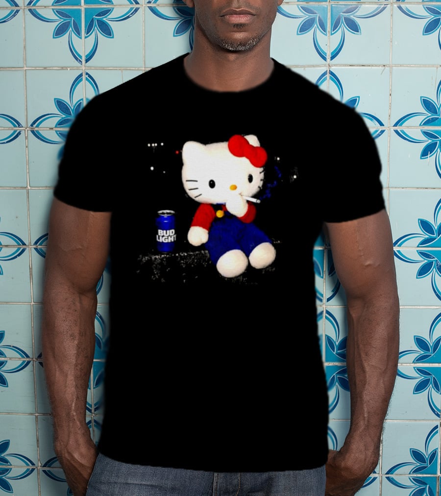 Hello Kitty With Smoking And Bud Light Can T-Shirt