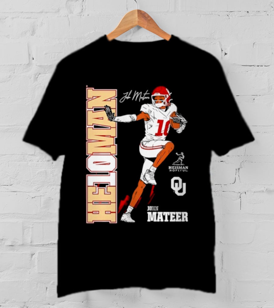 HE10MAN J Mateer Oklahoma Sooners Heisman Stance Player Number 10 T-Shirt