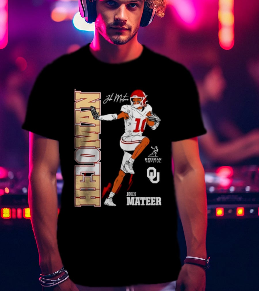 HE10MAN J Mateer Oklahoma Sooners Heisman Stance Player Number 10 T-Shirt
