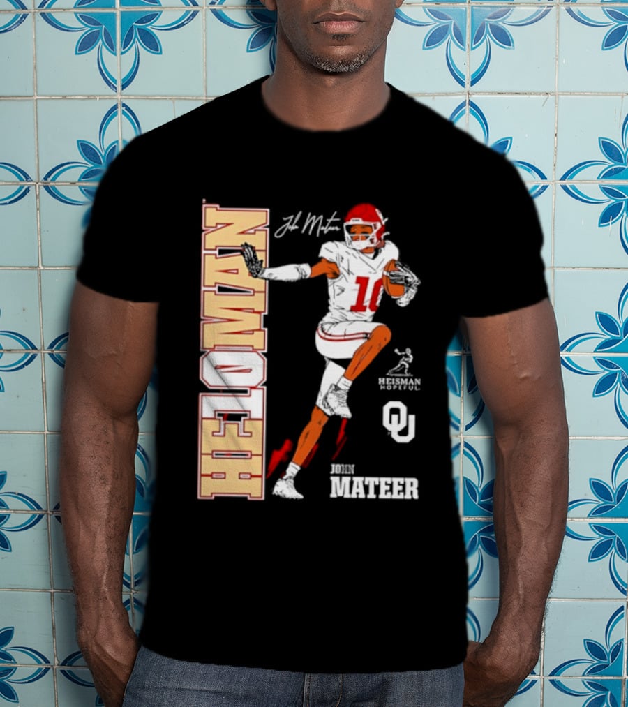 HE10MAN J Mateer Oklahoma Sooners Heisman Stance Player Number 10 T-Shirt