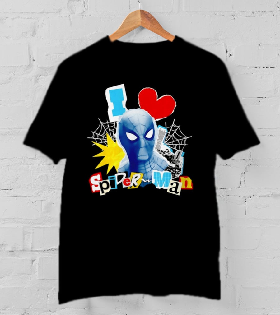 Marvel Spider Man I Love Spider Man Webhead Mask Collage T-Shirt