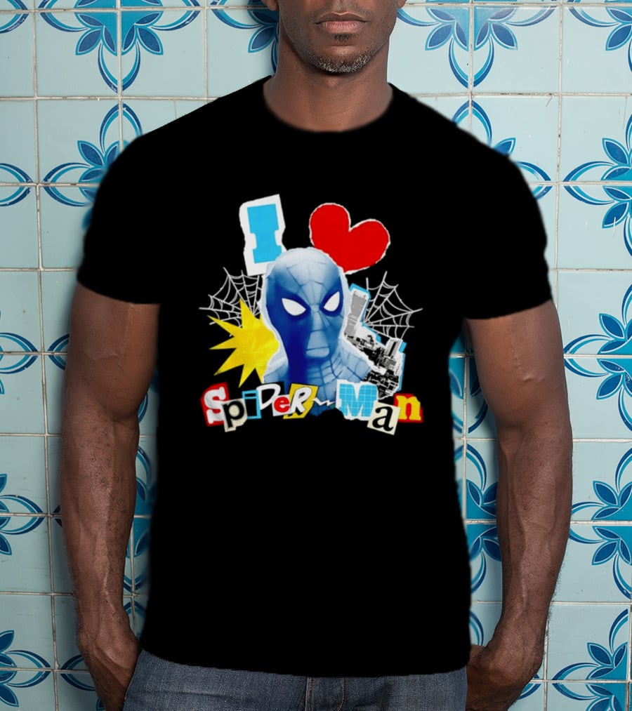 Marvel Spider Man I Love Spider Man Webhead Mask Collage T-Shirt