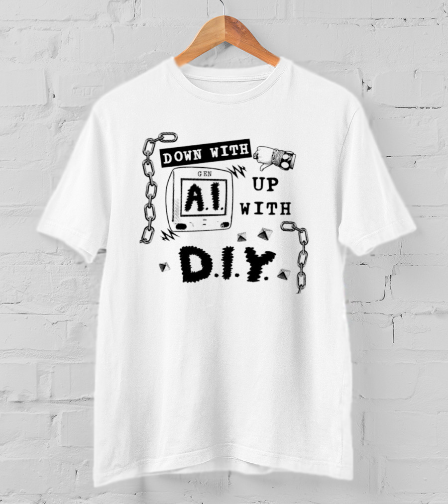 Down With AI Up With DIY Handmade Chain Fist T-Shirt