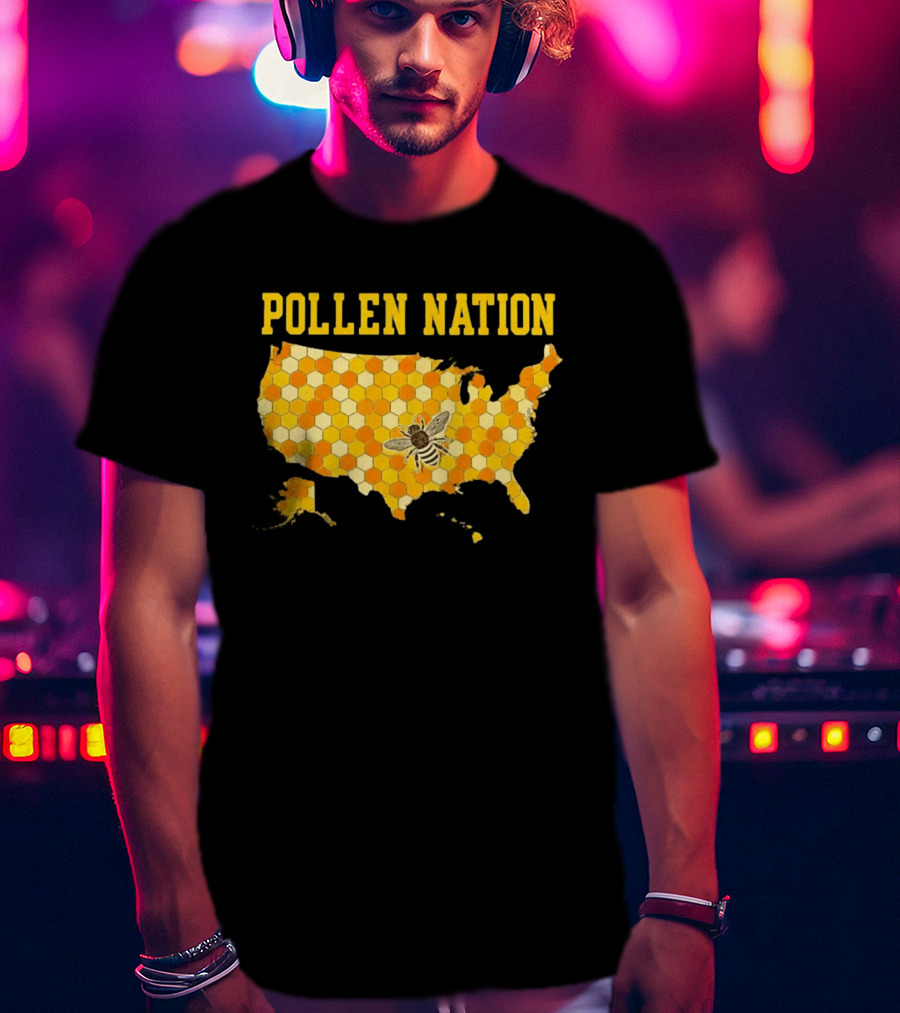 Pollen Nation USA Honeycomb Map Bee T-Shirt