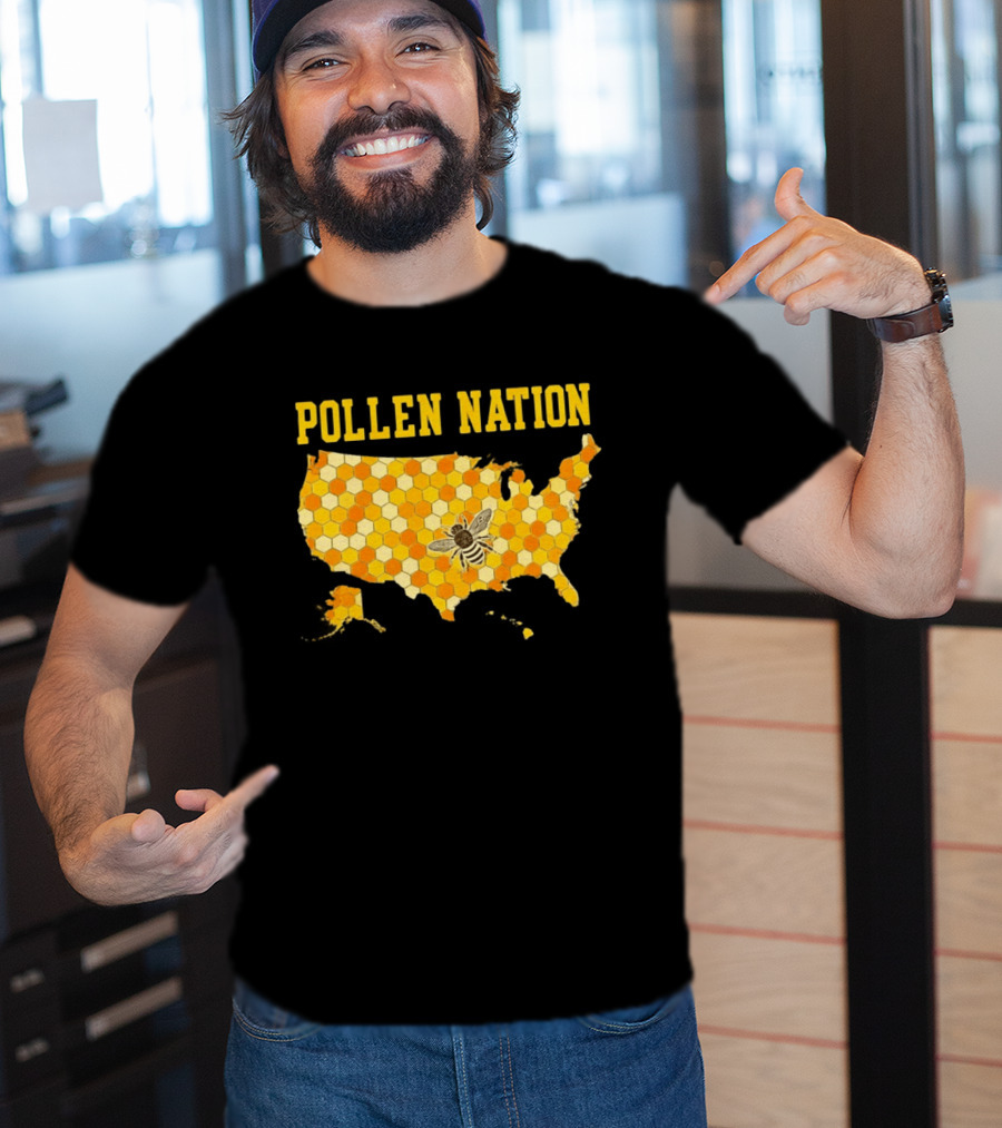Pollen Nation USA Honeycomb Map Bee T-Shirt