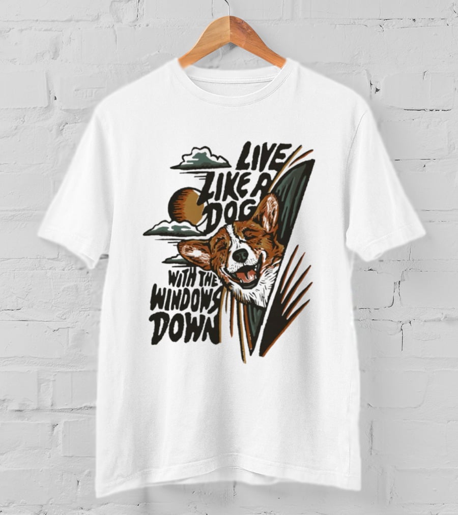 Live Like A Dog With The Windows Down Retro Sunset Dog T-Shirt