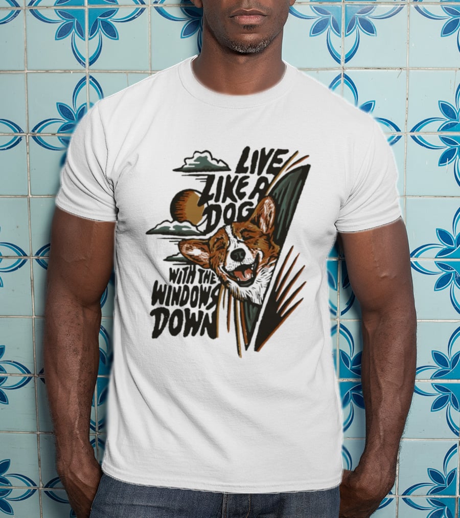Live Like A Dog With The Windows Down Retro Sunset Dog T-Shirt