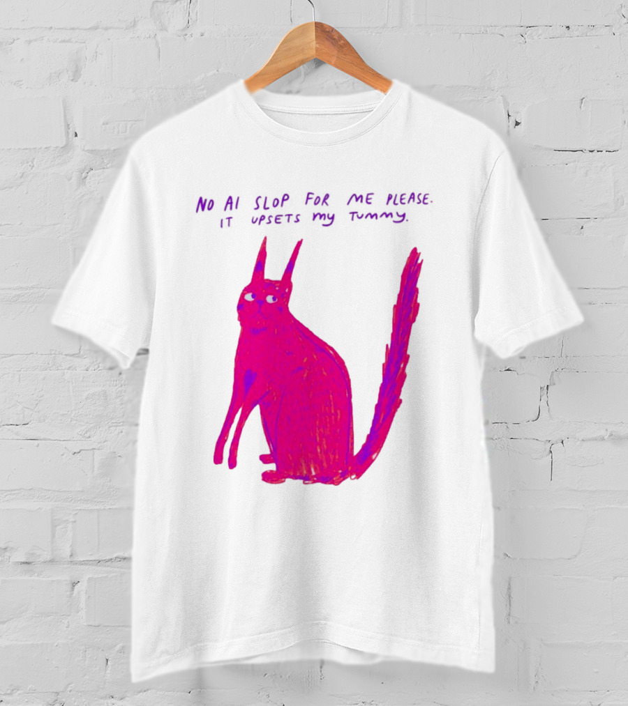 No AI Slop For Me Please It Upsets My Tummy Pink Cat T-Shirt