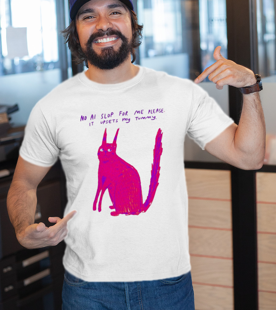 No AI Slop For Me Please It Upsets My Tummy Pink Cat T-Shirt