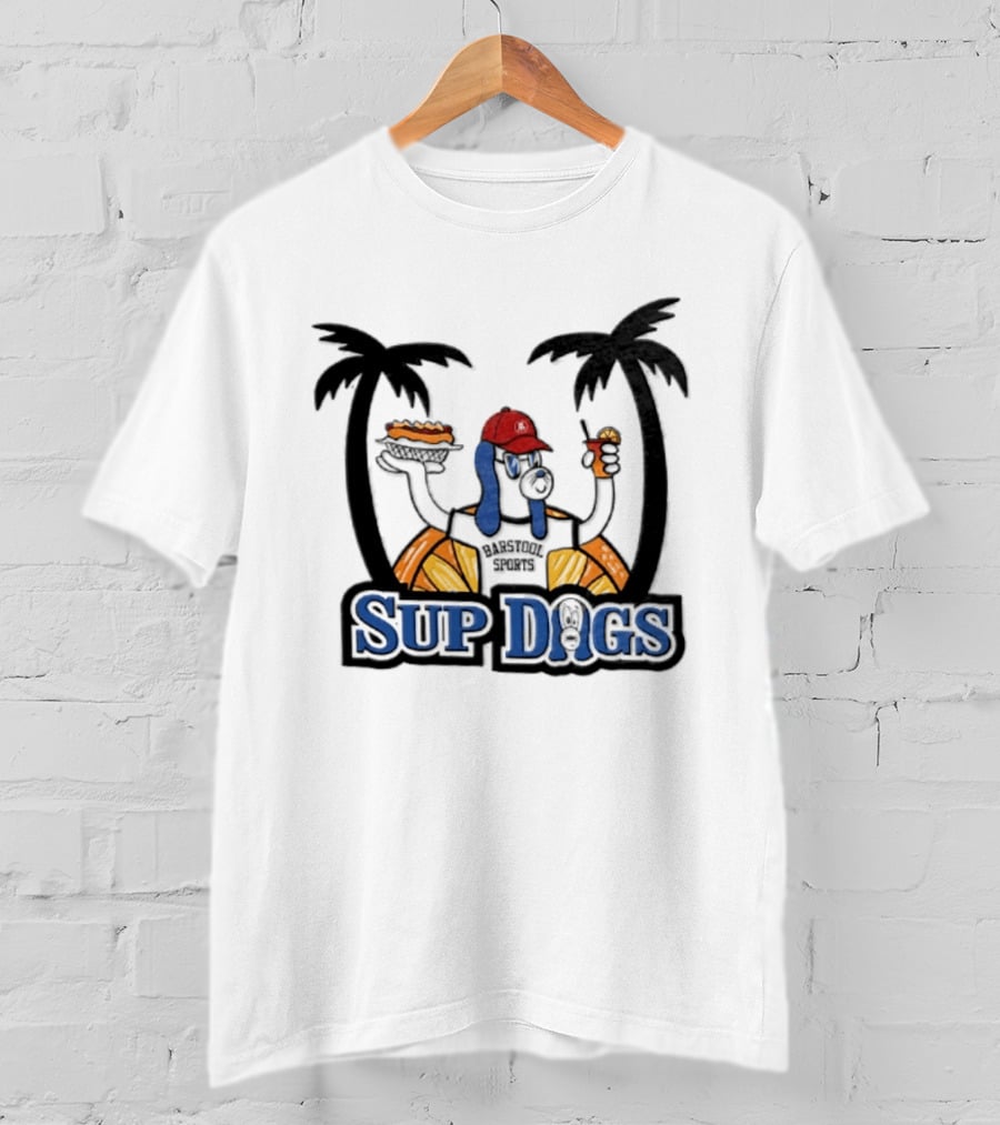 Sup Dogs Beach Vibes Palm Trees Hot Dog Drink Fun T-Shirt