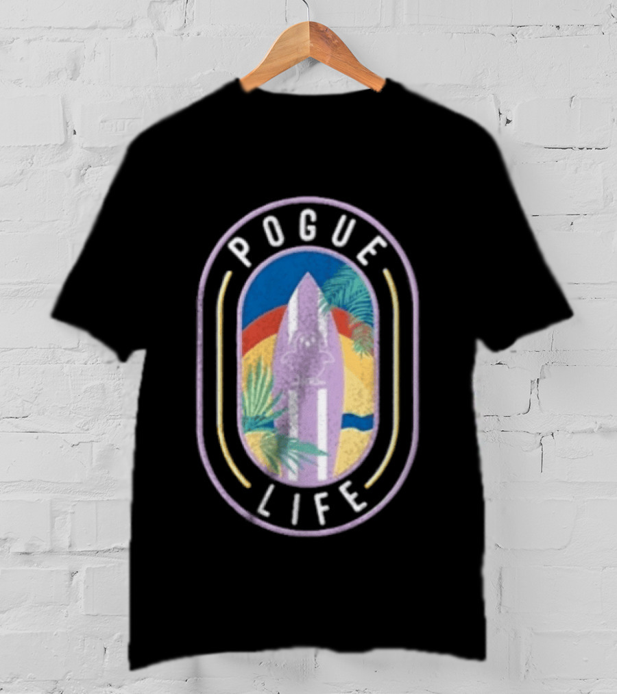 Pogue Life Surfboard And Palm Tree Colorful Tropical T-Shirt