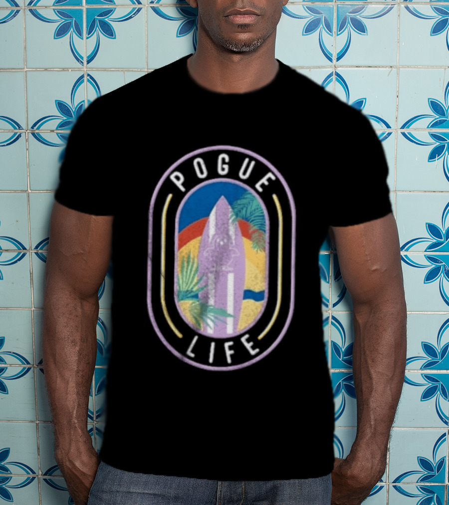 Pogue Life Surfboard And Palm Tree Colorful Tropical T-Shirt