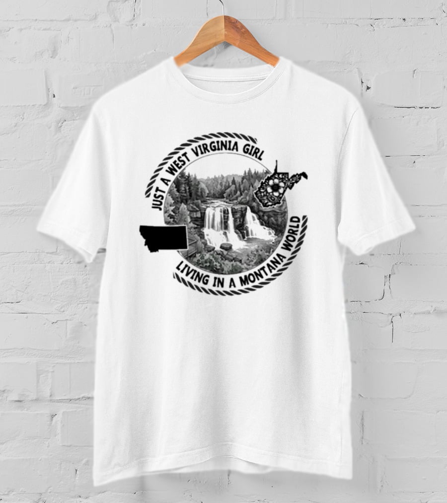 AI West Virginia Girl Living In A Montana World Forest Waterfall Scene T-Shirt