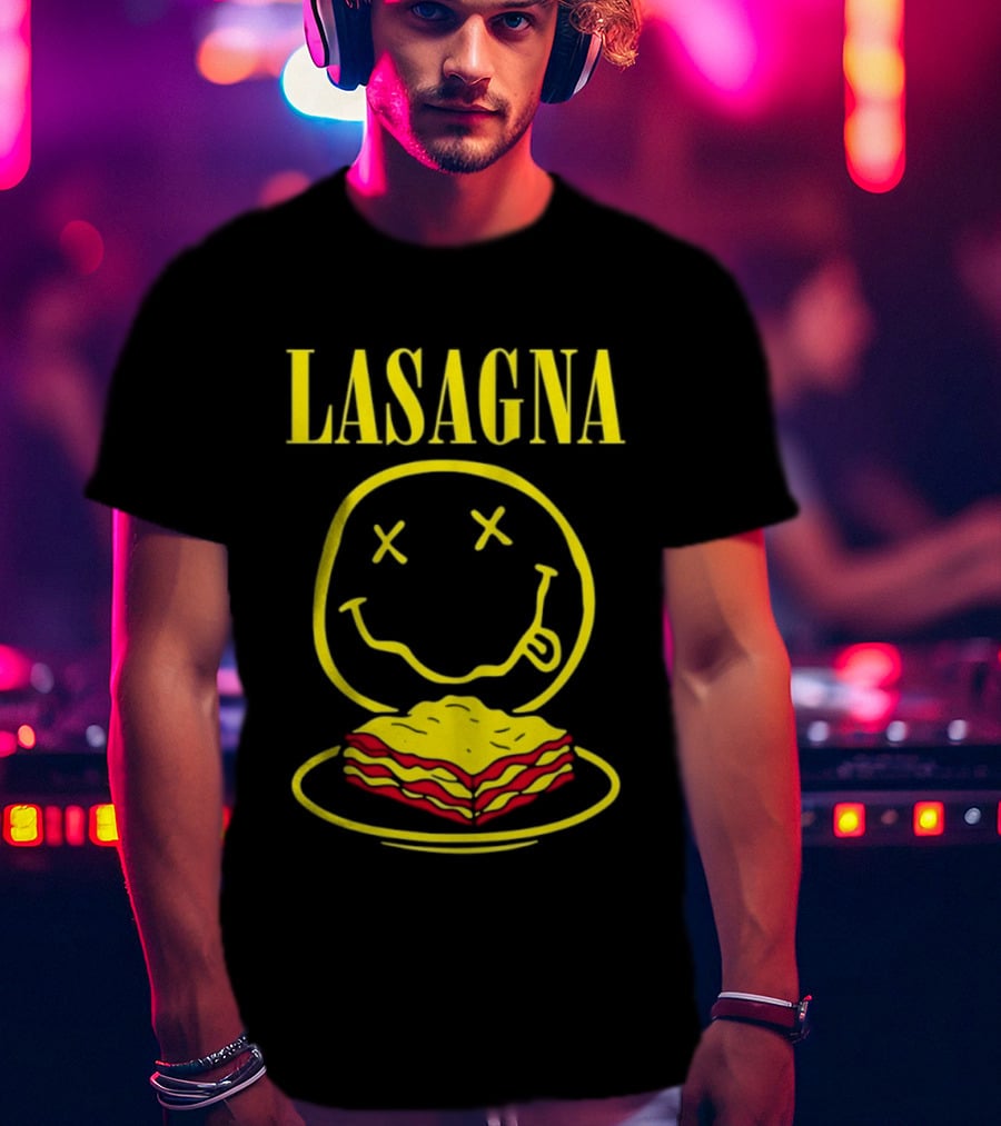 Lasagna Smiley Face Grunge Band Nirvana T-Shirt