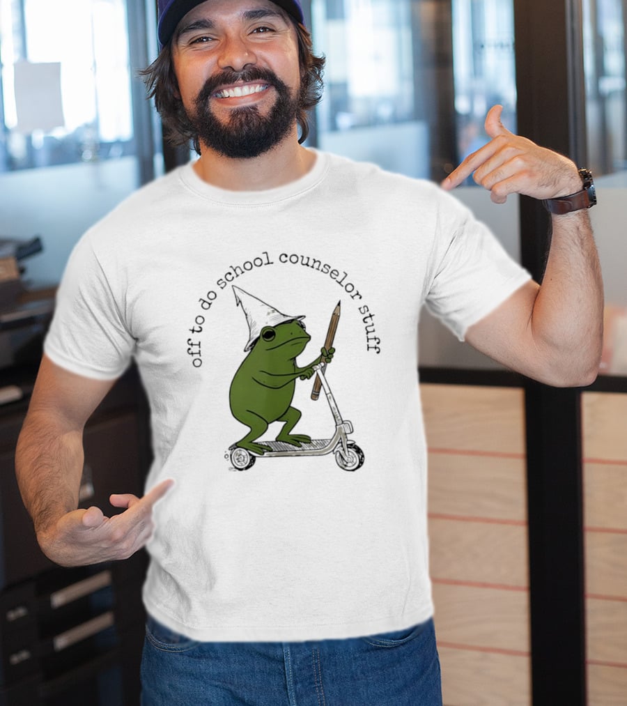Frog Off To Do School Counselor Stuff With Wizard Hat Riding Scooter T-Shirt