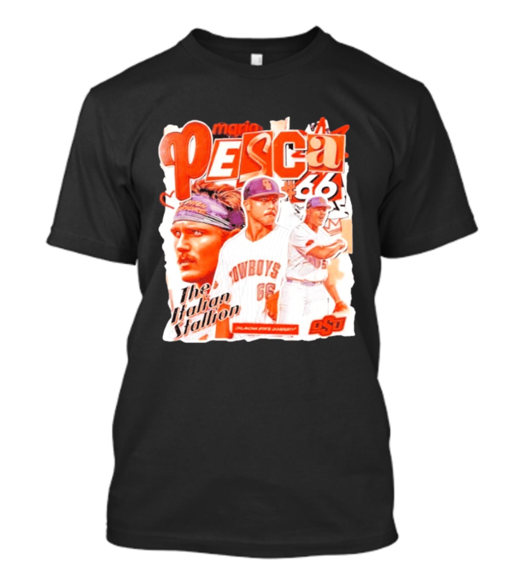 Mario Pesca 66 Oklahoma State Cowboys The Italian Stallion OSU Baseball T-Shirt