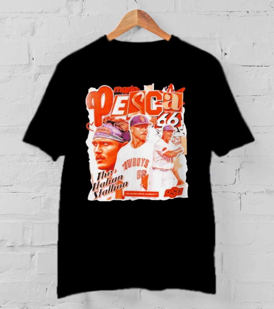 Mario Pesca 66 Oklahoma State Cowboys The Italian Stallion OSU Baseball T-Shirt
