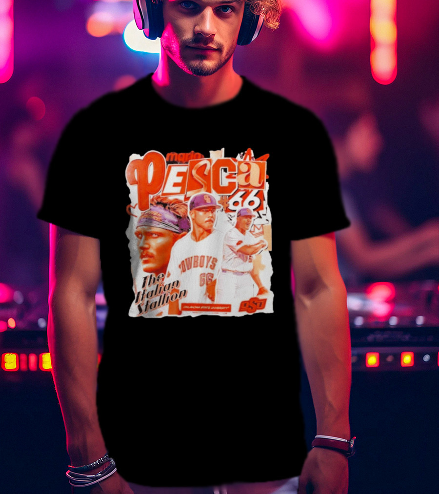 Mario Pesca 66 Oklahoma State Cowboys The Italian Stallion OSU Baseball T-Shirt