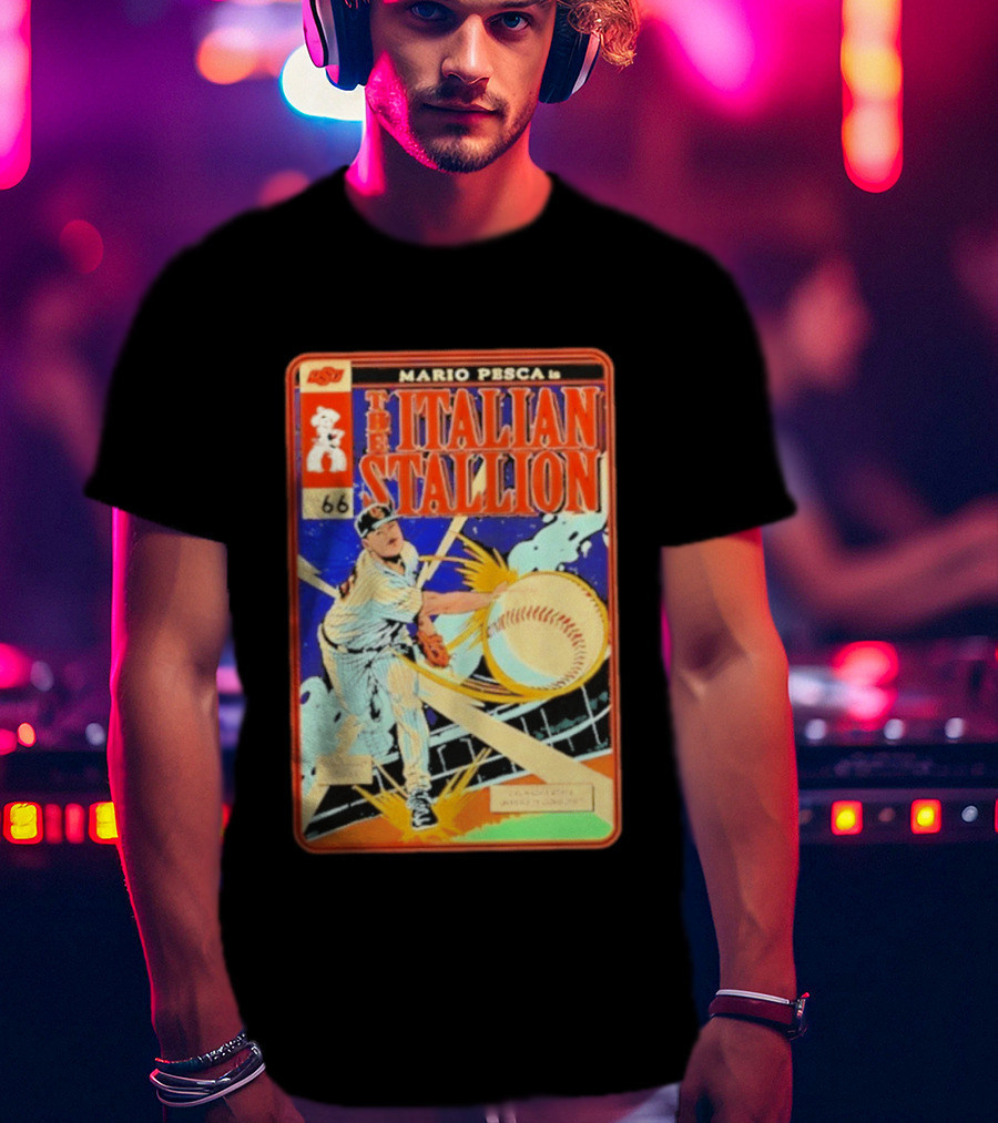 Mario Pesca The Italian Stallion Comic No 66 Oklahoma State Cowboys Baseball T-Shirt