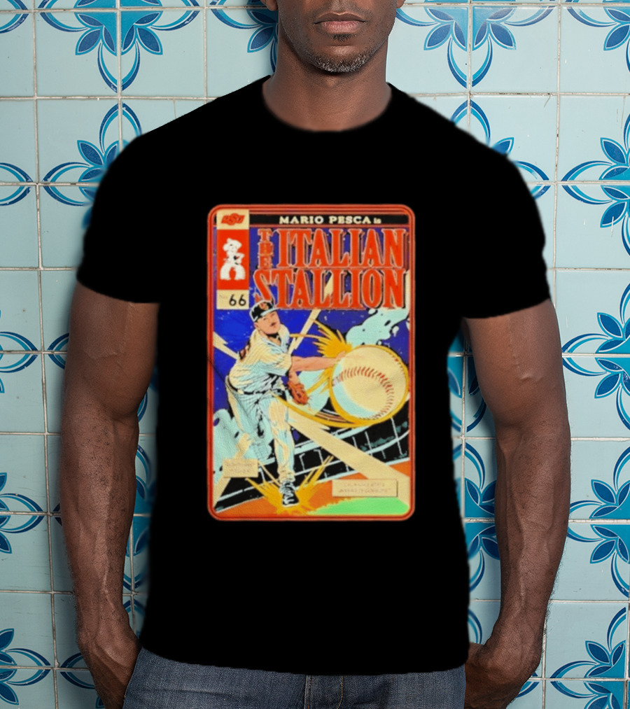 Mario Pesca The Italian Stallion Comic No 66 Oklahoma State Cowboys Baseball T-Shirt