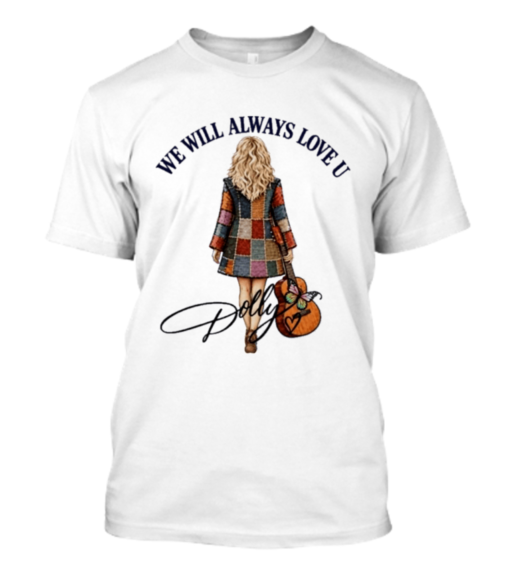 We Will Always Love U Dolly Retro Patchwork Guitar T-Shirt