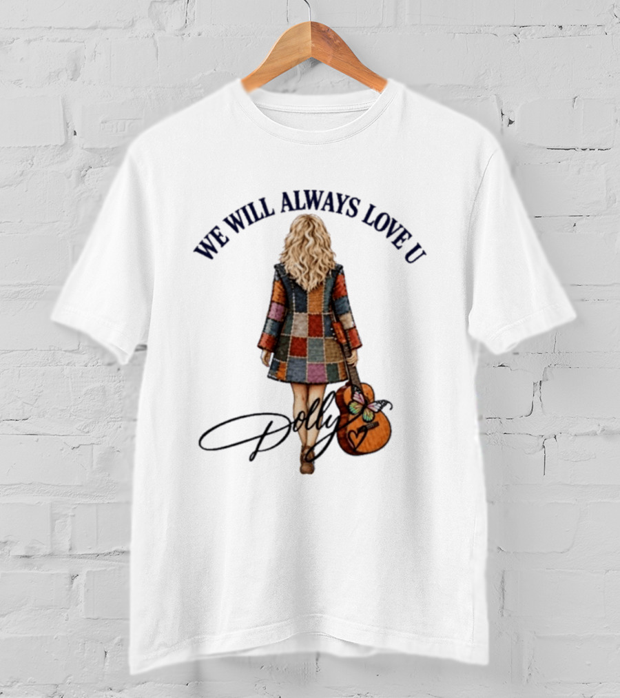 We Will Always Love U Dolly Retro Patchwork Guitar T-Shirt
