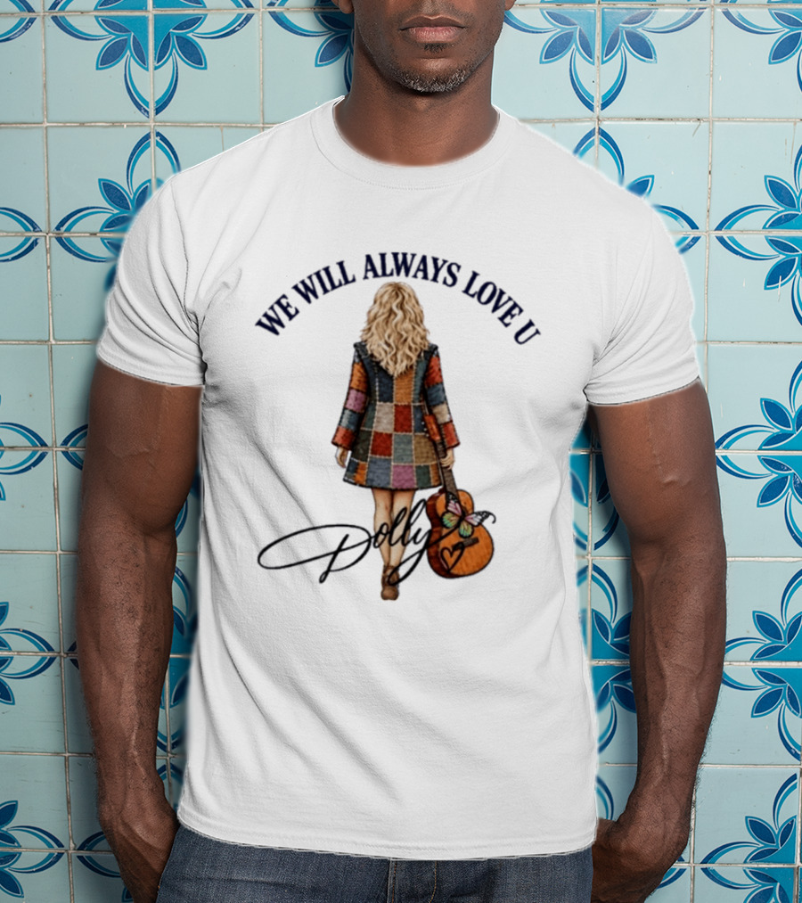 We Will Always Love U Dolly Retro Patchwork Guitar T-Shirt
