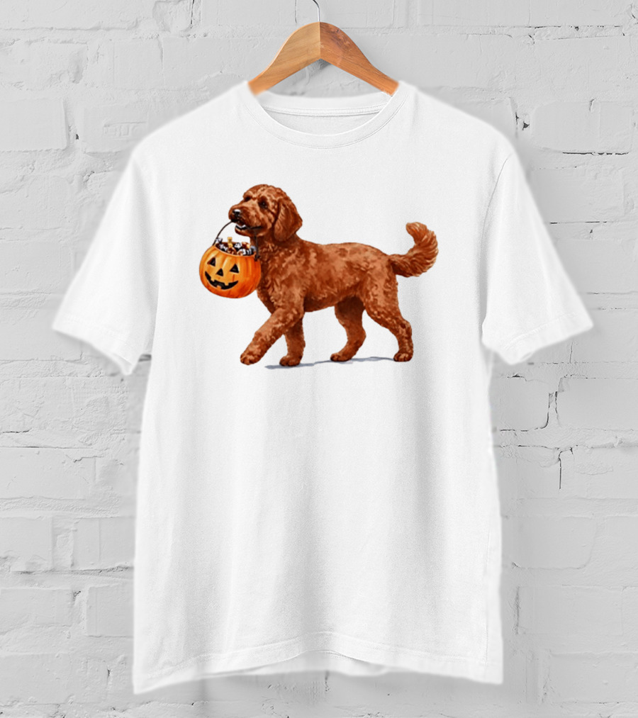 Goldendoodle Halloween Spooky Dog 2026 Pumpkin Treat Bucket T-Shirt