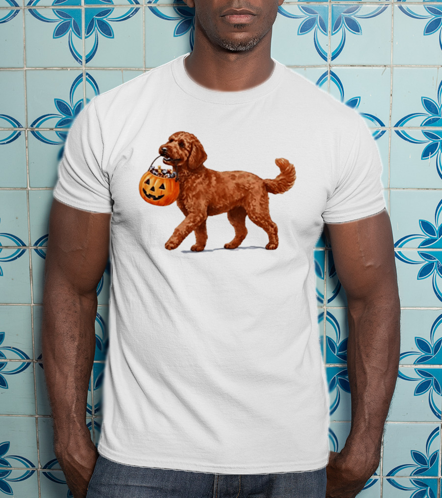 Goldendoodle Halloween Spooky Dog 2026 Pumpkin Treat Bucket T-Shirt