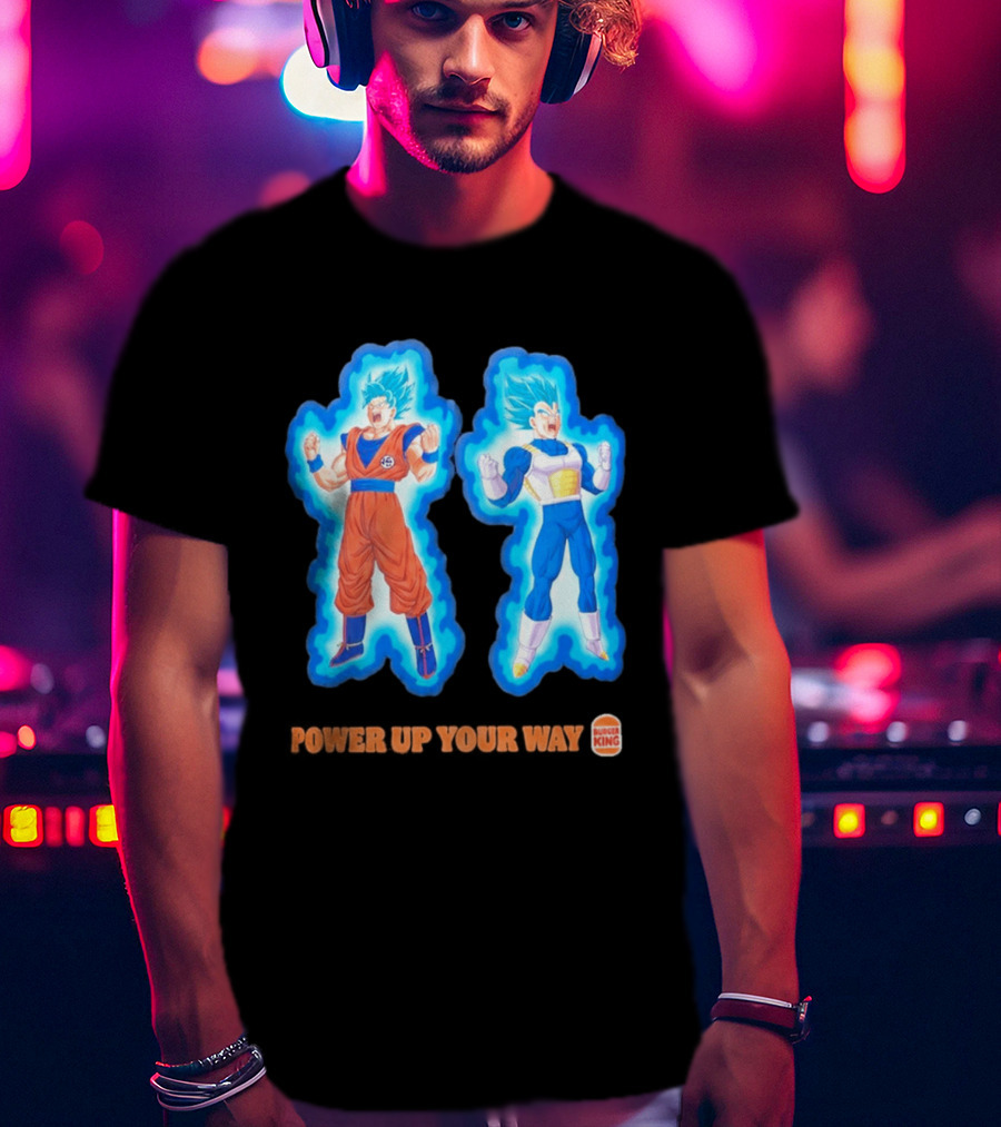 Burger King Dragon Ball Super Power Up Your Way Collaboration Featuring Iconic Saiyan Characters T-Shirt