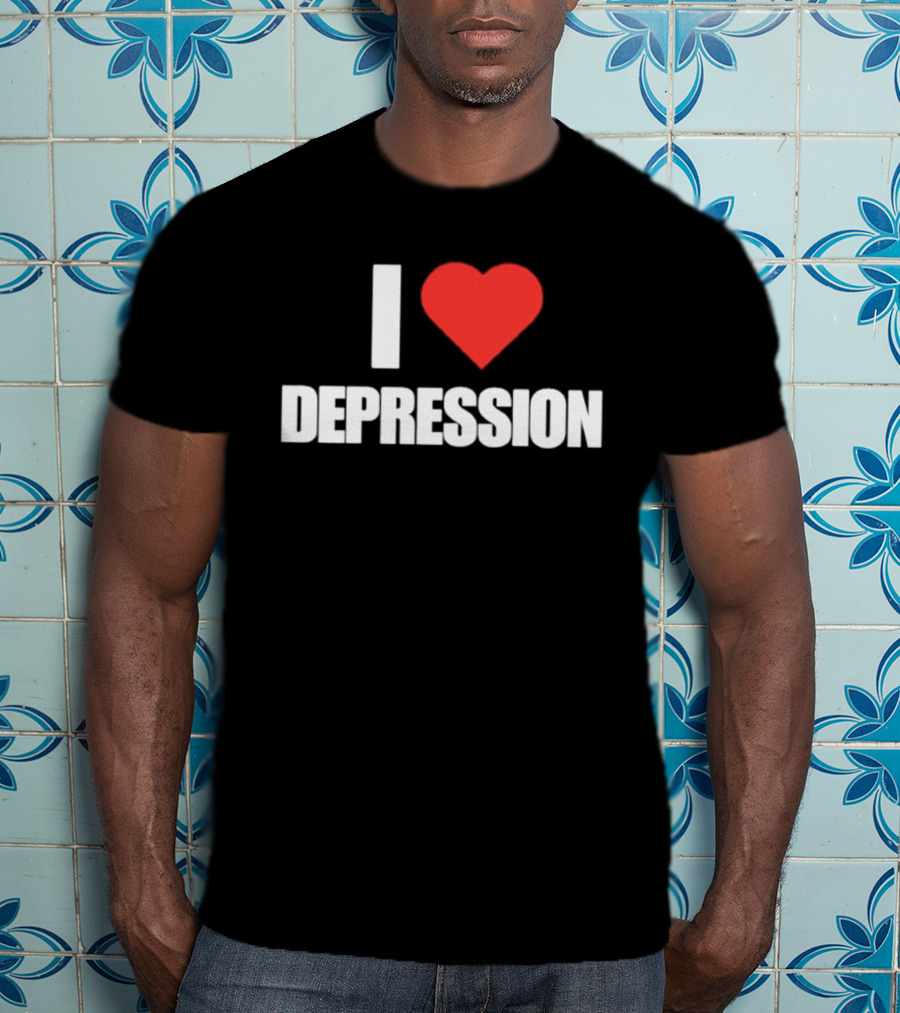 I Heart Depression Text With Red Love T-Shirt