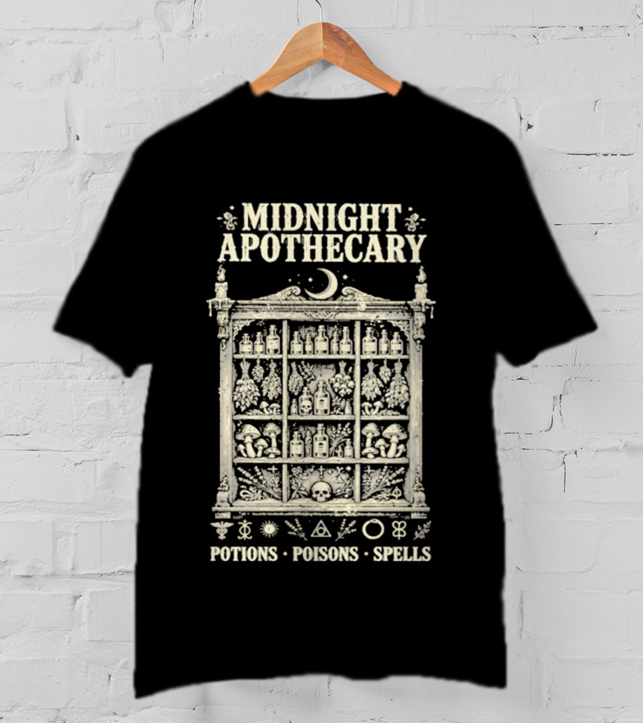 Midnight Apothecary Potions Poisons Spells Halloween Witch T-Shirt