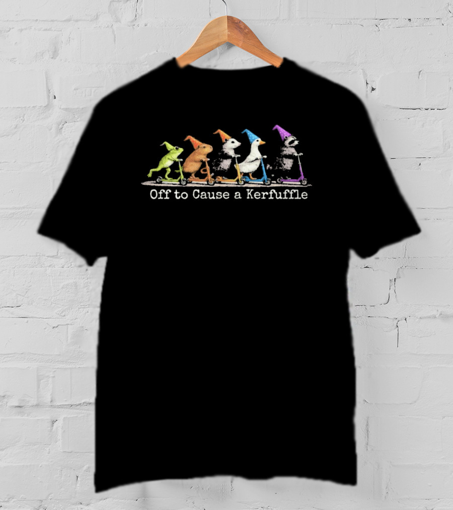 Off To Cause A Kerfuffle Frog Duck And Animals On Scooters With Hats T-Shirt