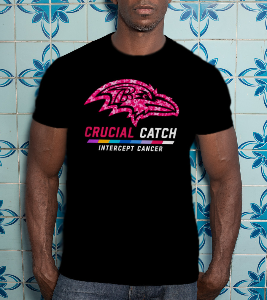 Baltimore Ravens Crucial Catch Intercept Cancer 2026 Pink Awareness Campaign T-Shirt