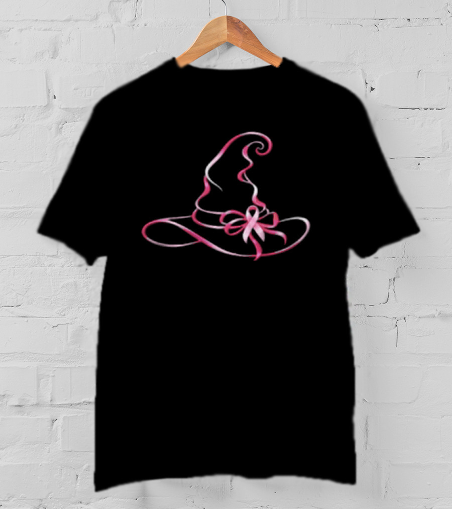 Breast Cancer Awareness Pink Ribbon Witch Hat T-Shirt
