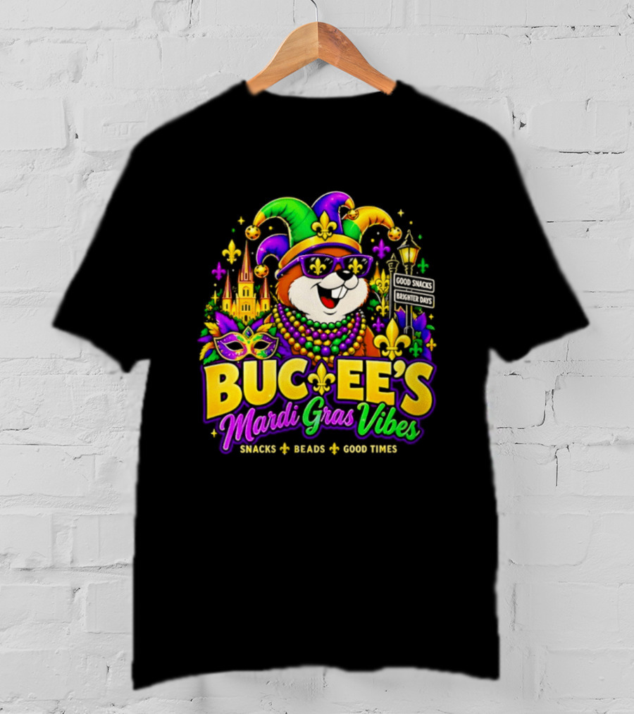 Buc Ee's Mardi Gras Vibes Snacks Beads Good Times T-Shirt