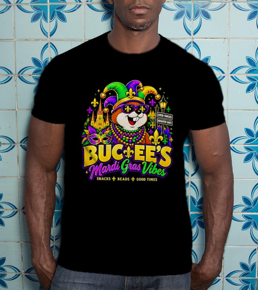 Buc Ee's Mardi Gras Vibes Snacks Beads Good Times T-Shirt