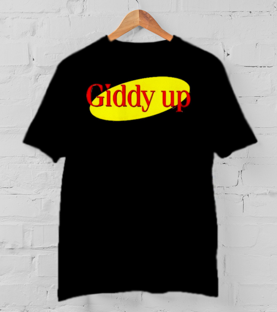 Giddy Up Bold Red Text On Yellow Oval T-Shirt