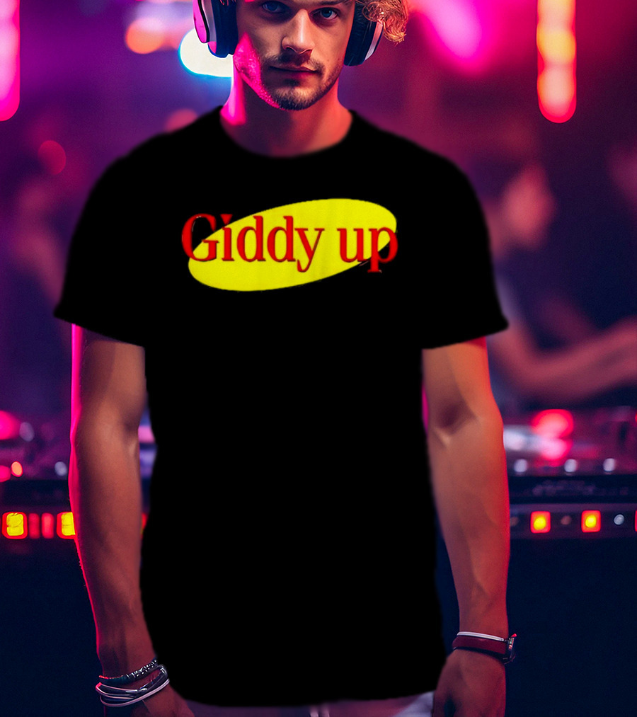 Giddy Up Bold Red Text On Yellow Oval T-Shirt