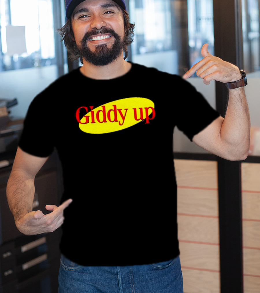 Giddy Up Bold Red Text On Yellow Oval T-Shirt