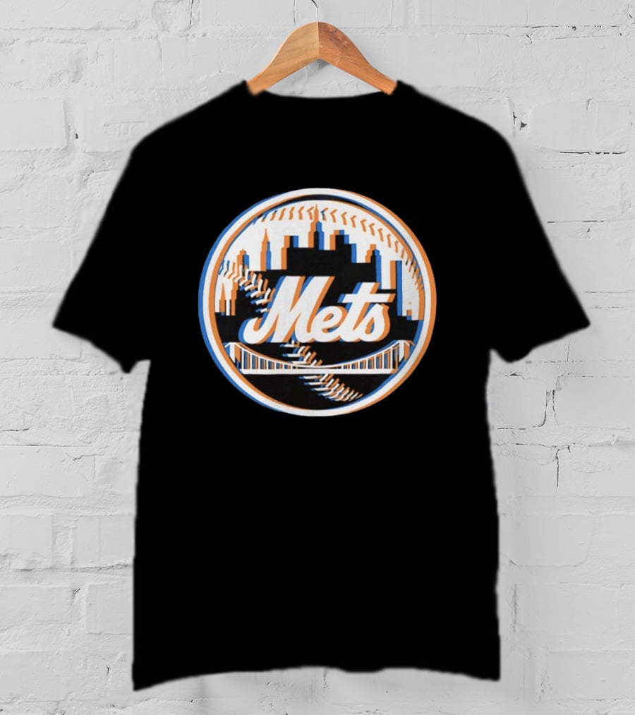 New York Mets Glitch 2026 MLB Season Skyline Bridge Baseball T-Shirt
