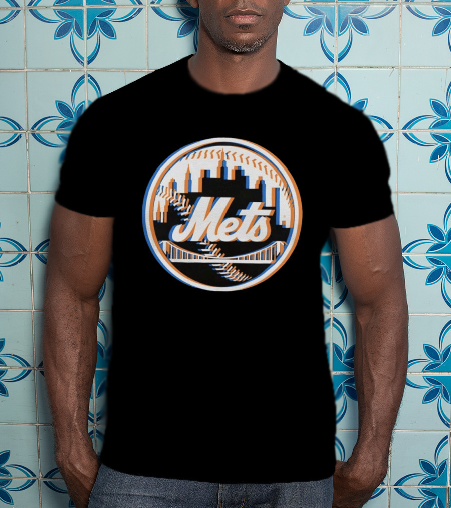 New York Mets Glitch 2026 MLB Season Skyline Bridge Baseball T-Shirt