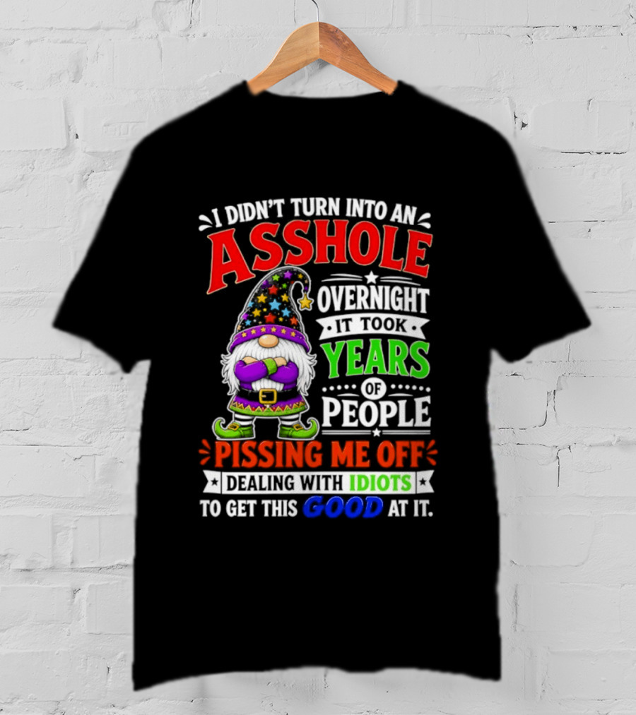 I Didn't Turn Into An Asshole Overnight It Took Years Of People Pissing Me Off Dealing With Idiots Gnome T-Shirt