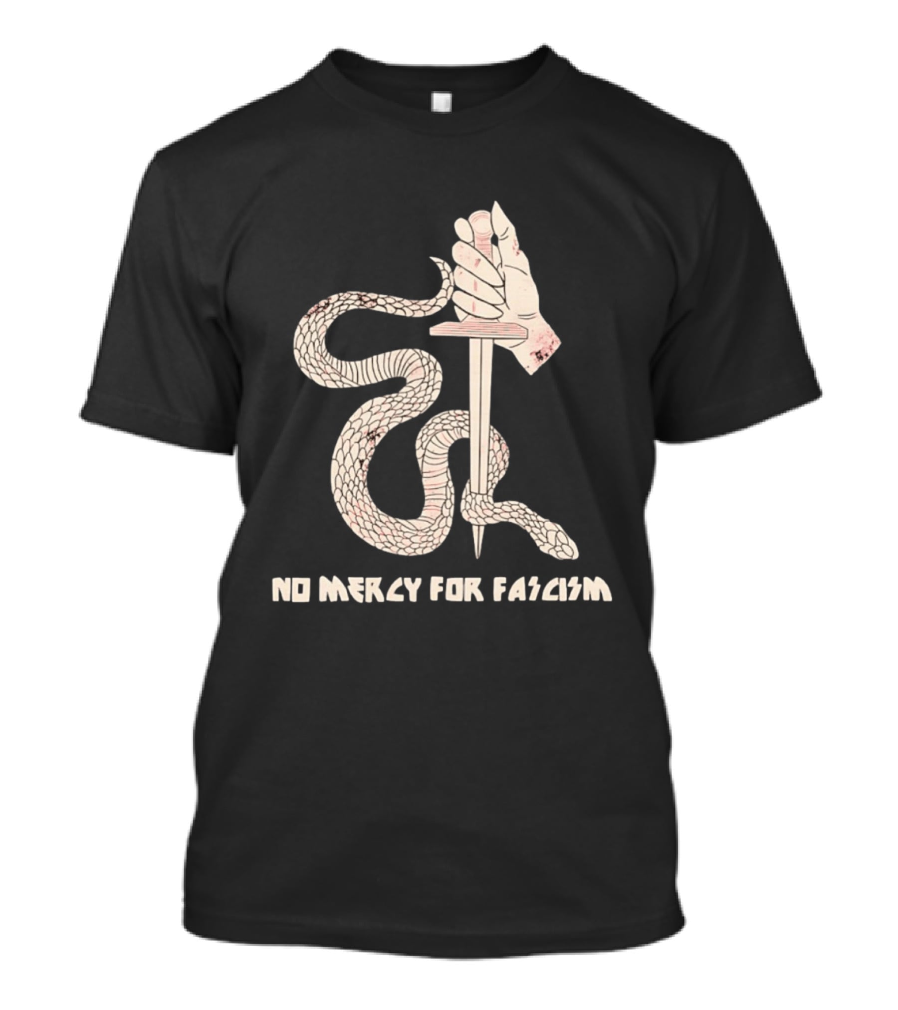 No Mercy For Fascism Snake Winding Around Dagger And Hand T-Shirt