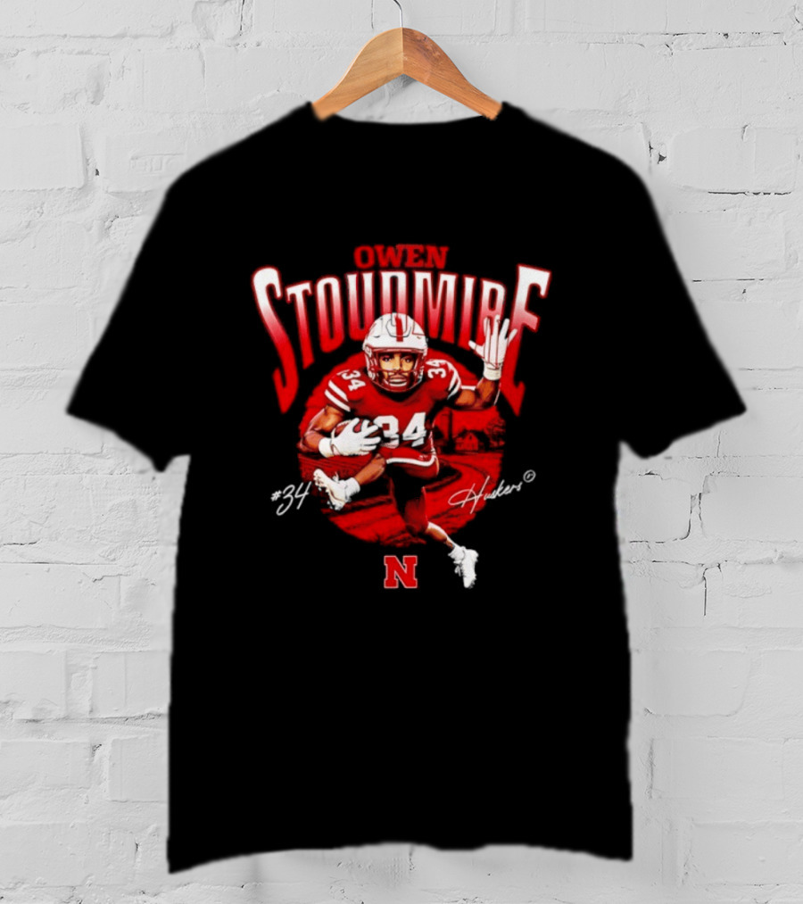 Owen Stoudmire 34 Nebraska Cornhuskers Football Player Caricature Huskers Signature T-Shirt