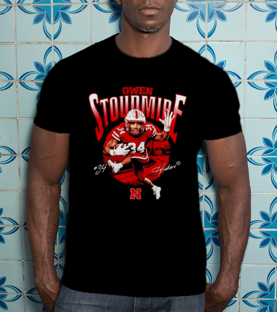 Owen Stoudmire 34 Nebraska Cornhuskers Football Player Caricature Huskers Signature T-Shirt