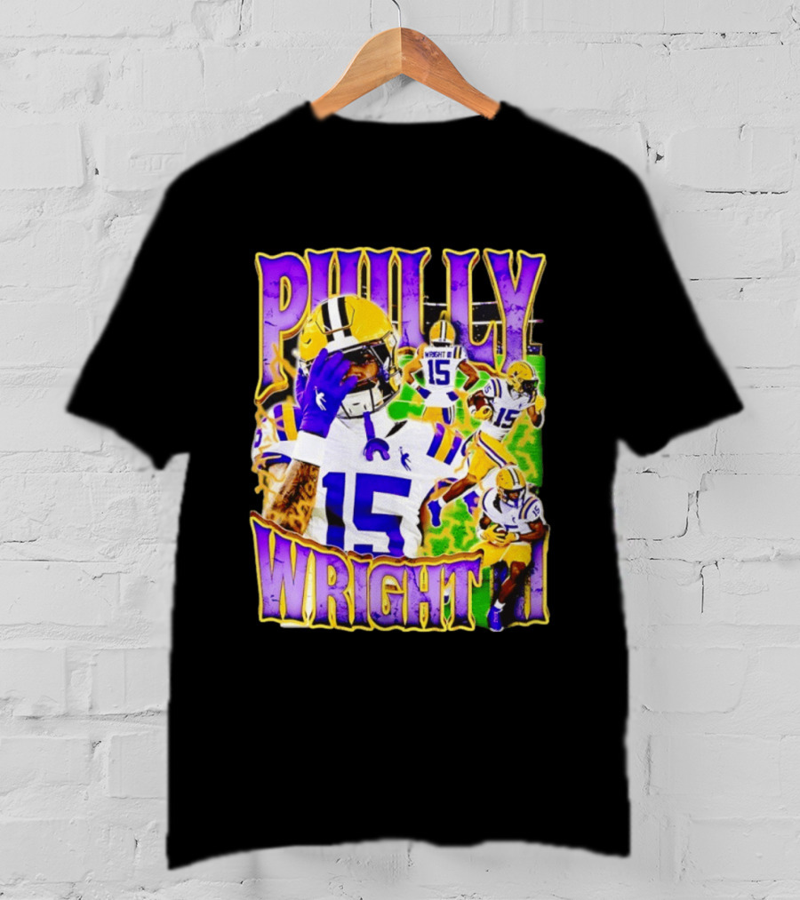 Philly Wright III LSU Tigers Football Number 15 Bayou NCAA Player T-Shirt