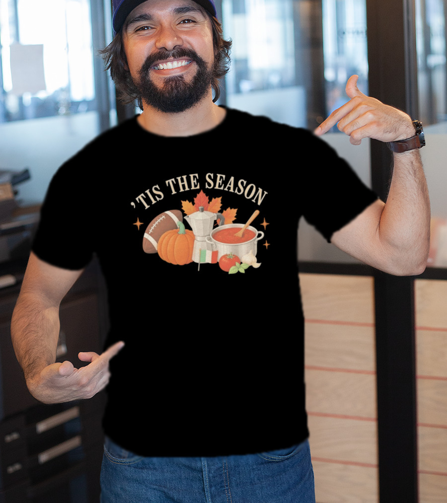 Tis The Season Football Pumpkin Coffee Tomato Sauce Italian Flag Cooker T-Shirt