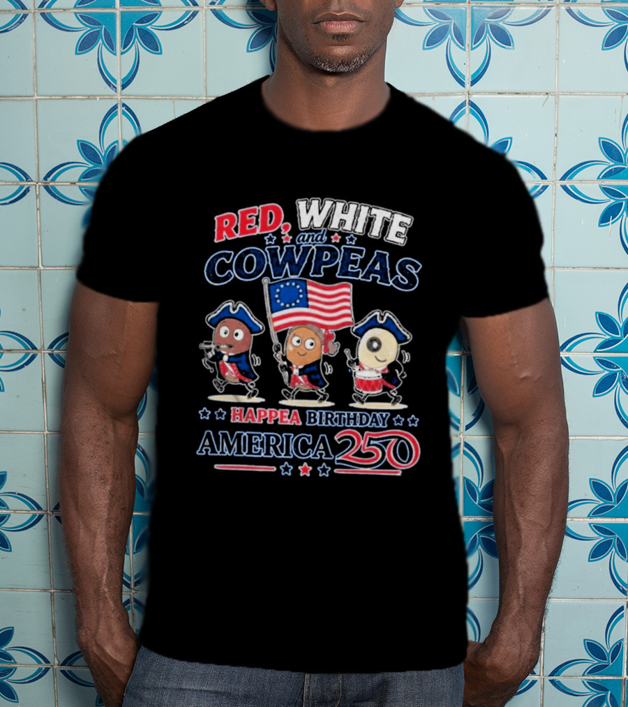 Happea Birthday America 250 Red White Cowpeas Patriots Celebration T-Shirt
